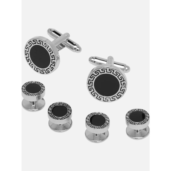 Pronto Uomo Cufflink & Stud Set Men's Black/Silver - 850T 80002